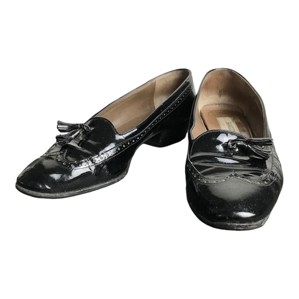 Bally Vintage‎ Loafers Shoes Womens 9 Black Patent Leather 1.25" Heel Classic